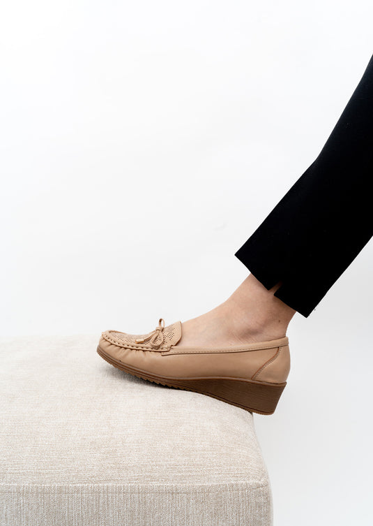 Mocassins confort à talon compensé femme