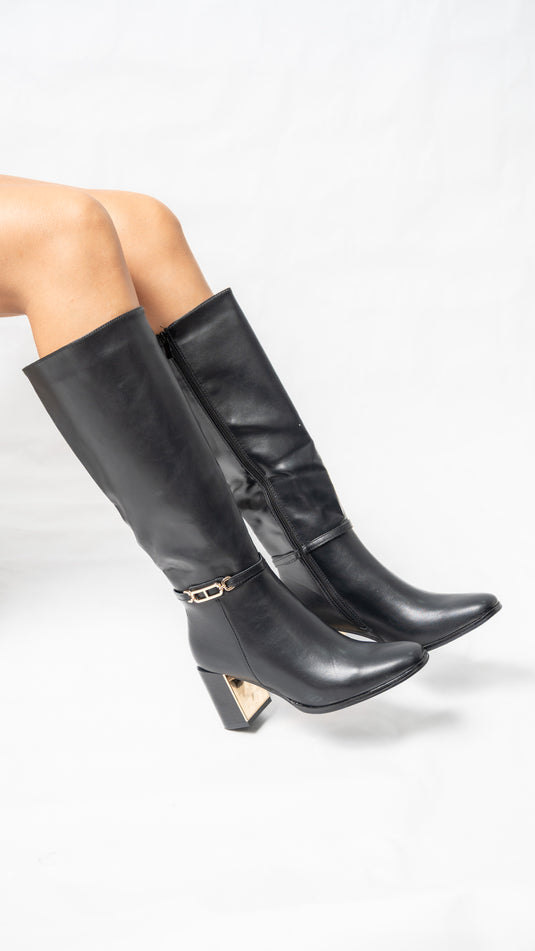 Bottes à talon avec bout doré