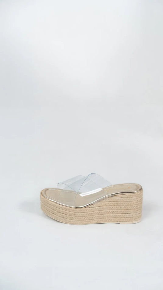 Sandales compensées à bande transparente