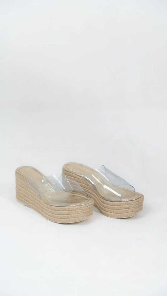 Sandales compensées à bande transparente