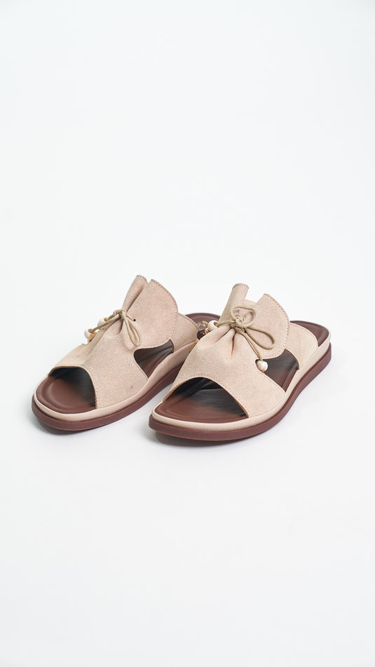 Mules Plates Suede pour Femme à Brides et Perles Style Bohème