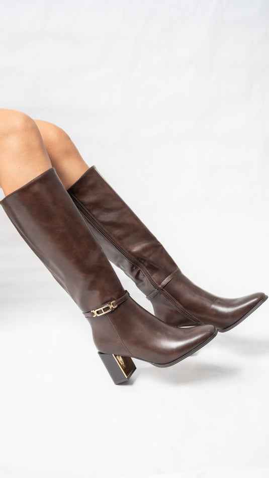 Bottes à talon avec bout doré